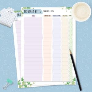 Botanical Monthly Bill Organizer Template